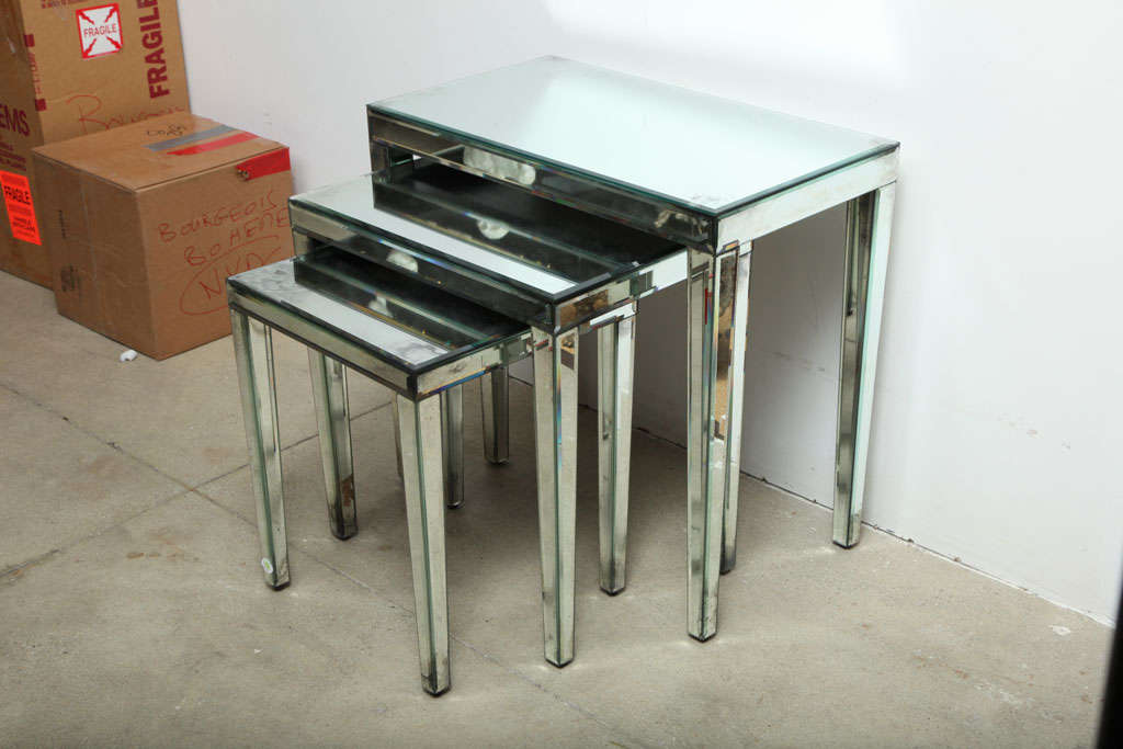 Set of Three Bevelled Glass Nesting Tables