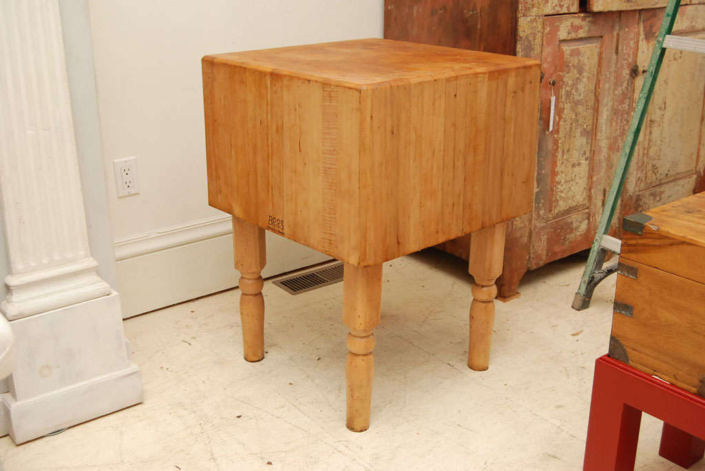 Extremly Bold Maple Butcher Blocks.   Created for Use in a Large Restaurant,  this Pair can Function as Practical Work Surfaces or a Pair of Unusual Side or End Tables Tables<br />
Signed 