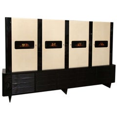 Italian Art Deco Marquetry Cabinet Storage Buffet Lacquered Goatskin Masterpiece