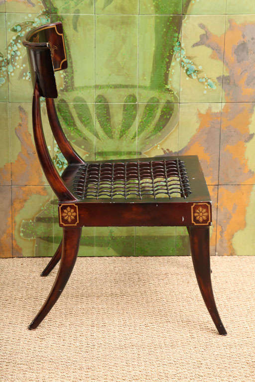Neoclassical Pair of Faux Bronze Metal Hand-Painted Klismos Italian Chairs