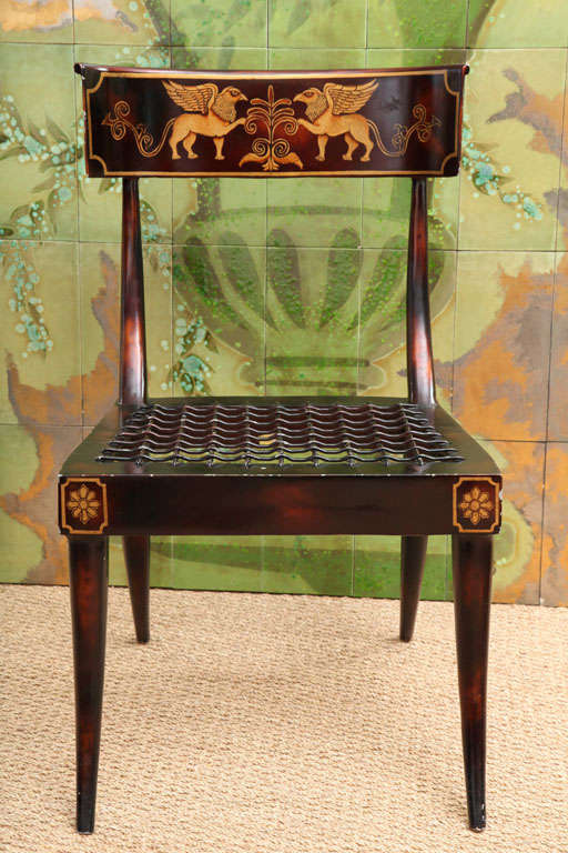 Pair of Faux Bronze Metal Hand-Painted Klismos Italian Chairs 3