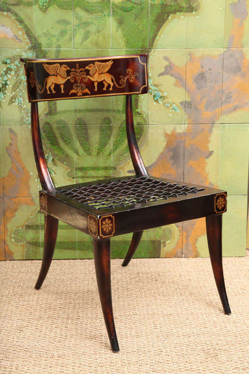 Mid-20th century Italian neoclassical klismos form side metal chairs with Faux Bronze finish.