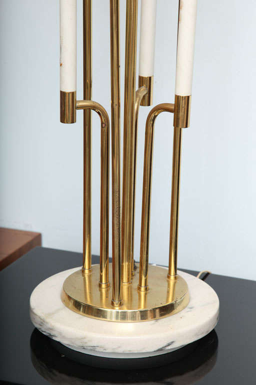 Mid-20th Century Large Pair of Brass and Marble Table Lamps For Sale