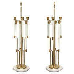 Large Pair of Brass and Marble Table Lamps
