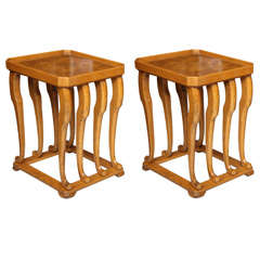 Pair of French Burled Walnut and Fruitwood Tables