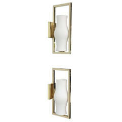 A Pair of Stilnovo Brass and Frosted Glass Wall Lights