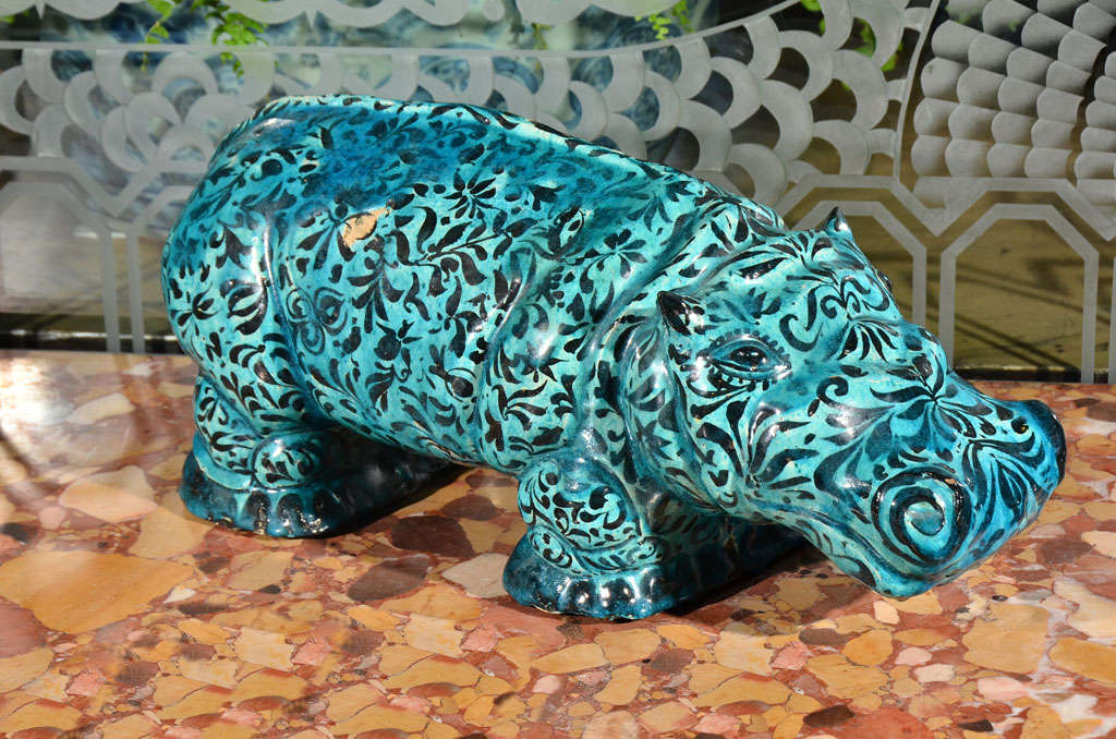 a blue faience hippopotamus sculpture<br />
signed Walters 1928 (Image 8)<br />
<br />
Walter's, a painter, was inspired to become a potter after viewing an exhibition of Egyptian ceramic ware at the Metropolitan Museum of Art