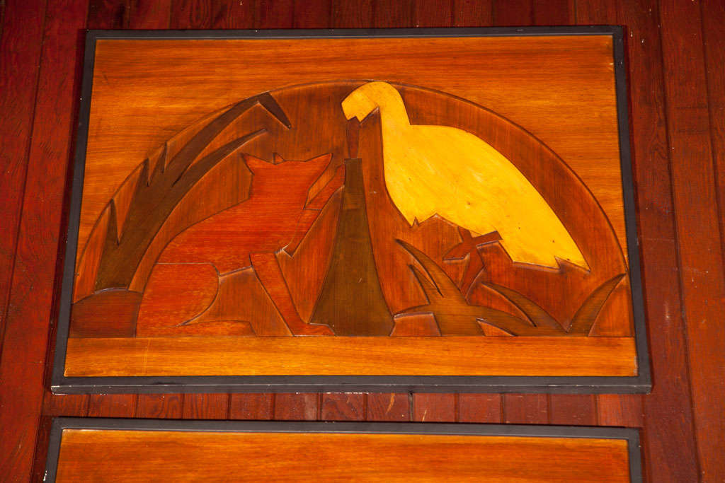 Mid-20th Century Wood Panels of La Fontaine Fables