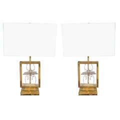 Pair of Table lamps with incased scarabs