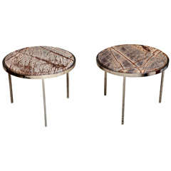 Pair of Chrome Pace Tables with Fossil Root Tops