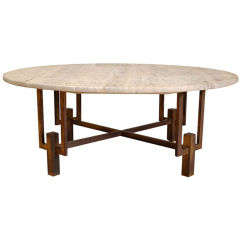 Chic 1940's Marble and Bronze Cocktail Table
