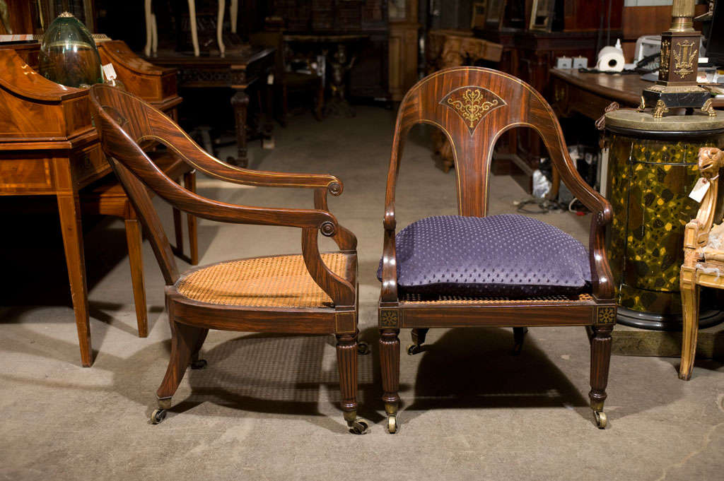 English Pair of period regency spoon back armchairs For Sale