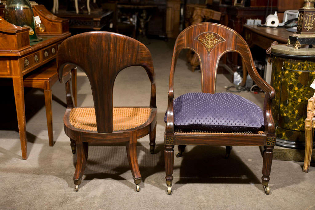 19th Century Pair of period regency spoon back armchairs For Sale