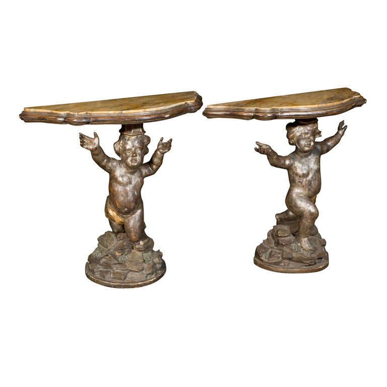 Pair of Venetian figural form console tables For Sale