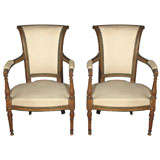 Pair of painted antique fauteuils in the Directoire Style