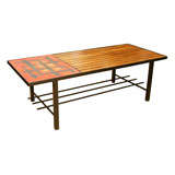French Ceramic, Wood, Metal Coffee Table