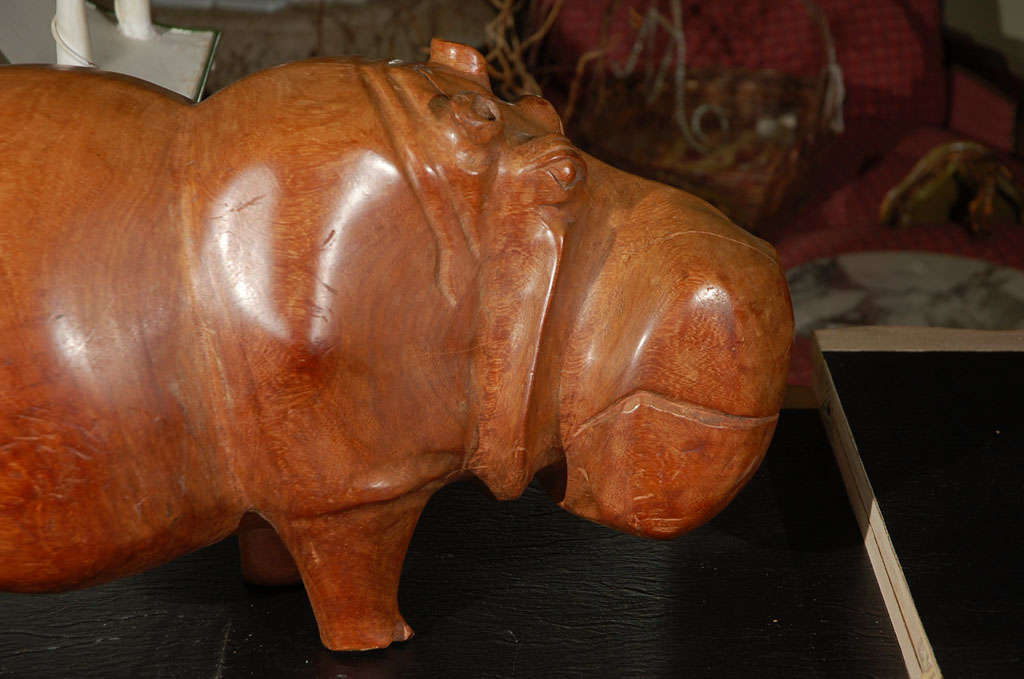 20th Century C. 1980 Hand Carved Solid Wood Hippo