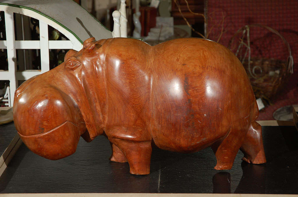 C. 1980 Hand Carved Solid Wood Hippo 4
