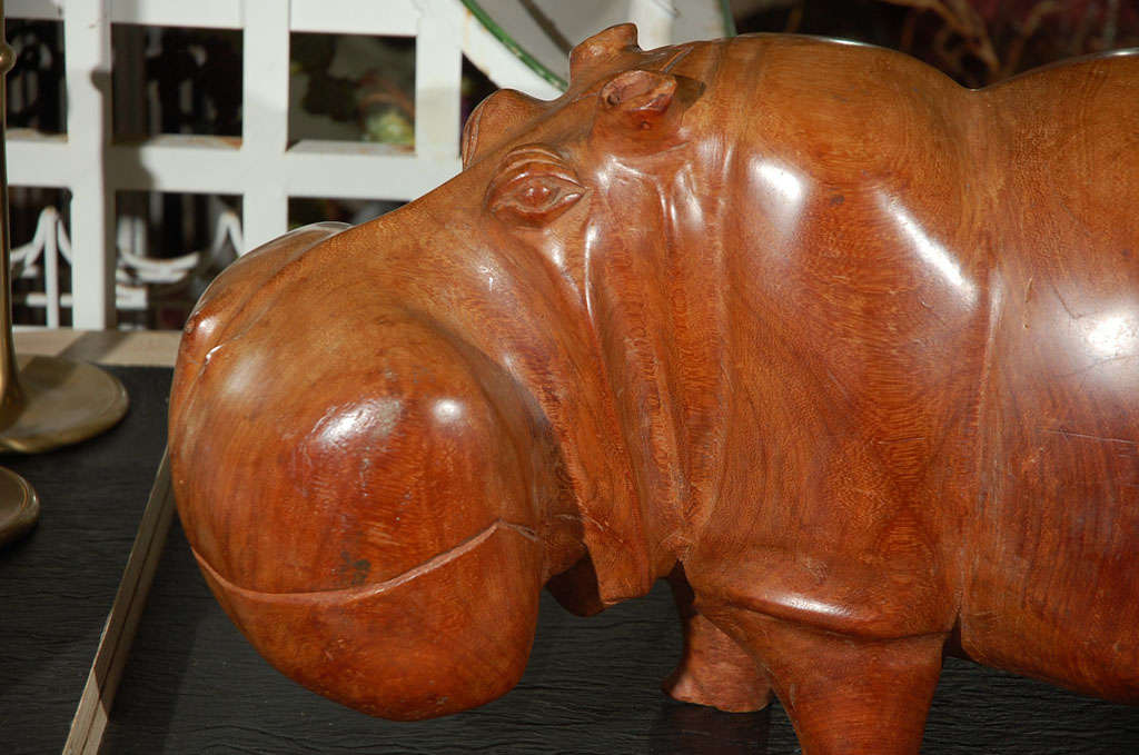 C. 1980 Hand Carved Solid Wood Hippo 5