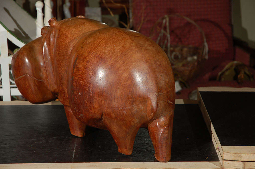 C. 1980 Hand Carved Solid Wood Hippo 6