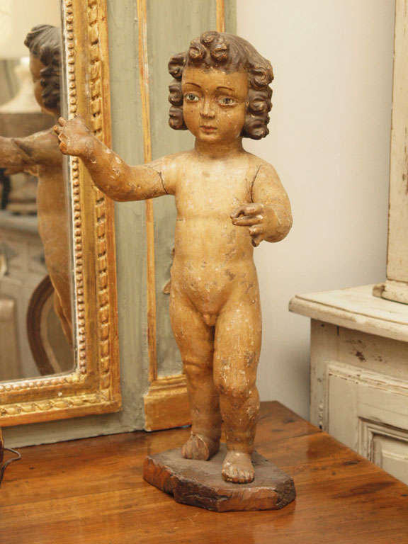 19th century French painted statue of an angel.