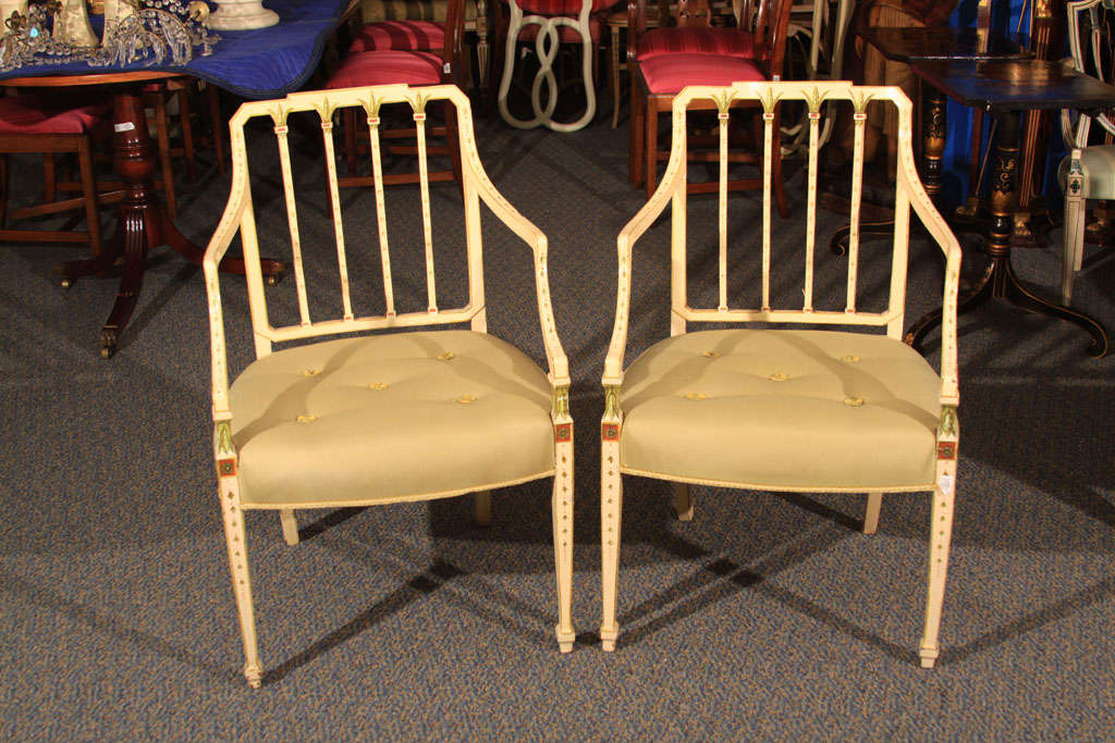 Pair of period English Regency painted open armchairs