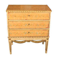 A small Italian 3 drawer painted and papered commode