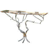 20thC IRON BRANCH CONSOLE WITH MARBLE TOP