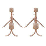 PAIR OF HAND-FORGED TWISTED IRON ANDIRONS