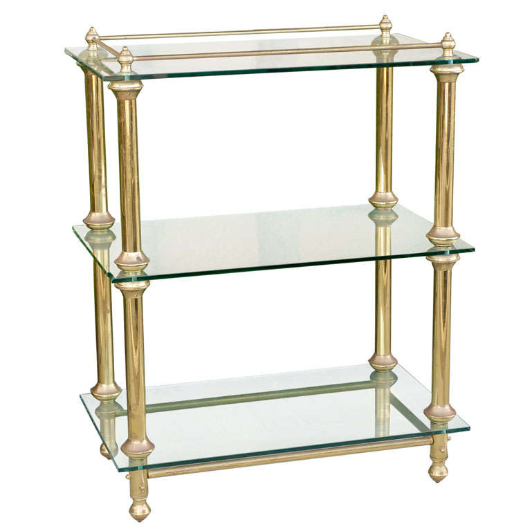 MID C BRASS 3-TIER GLASS ETEGERE
