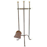 SET OF EARLY 20thC BRONZE 
IRON FIRETOOLS ON STAND