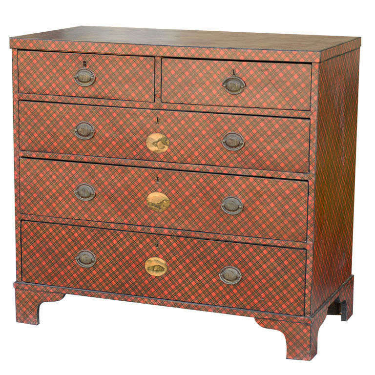 19thC SCOTTISH RED TARTAN CHEST