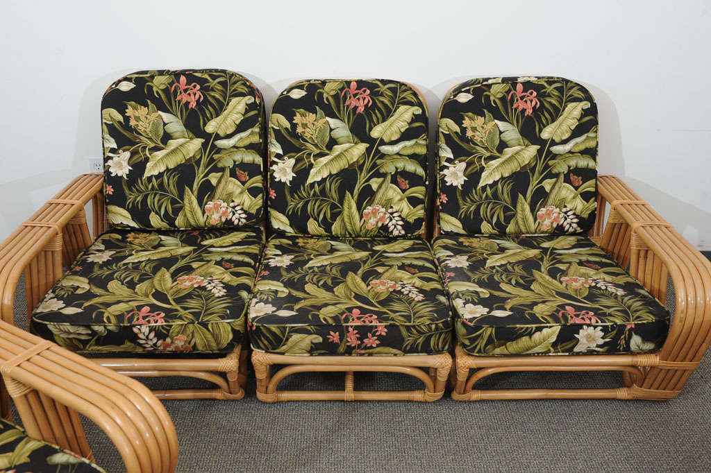 Vintage Rattan 4 pc sofa, 2 Chairs, and ottoman 5
