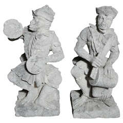 Fabulous Pair of  Composite Stone Musical Monkeys