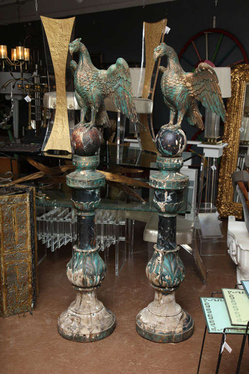Exceptional,rare carved Austrian eagles on wooden stands.