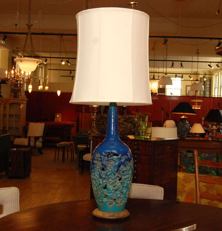American Aqua Glazed Pottery Lamp For Sale