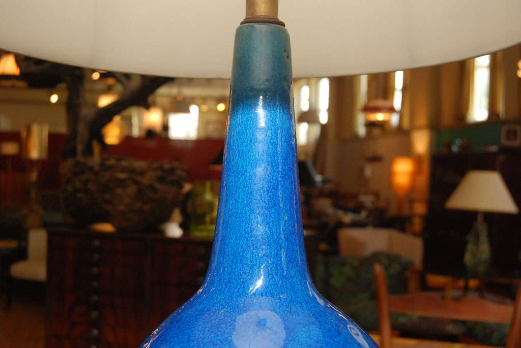 Aqua Glazed Pottery Lamp For Sale 1