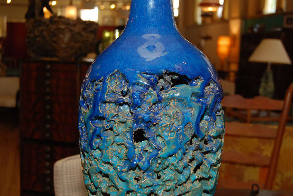 Aqua Glazed Pottery Lamp For Sale 2