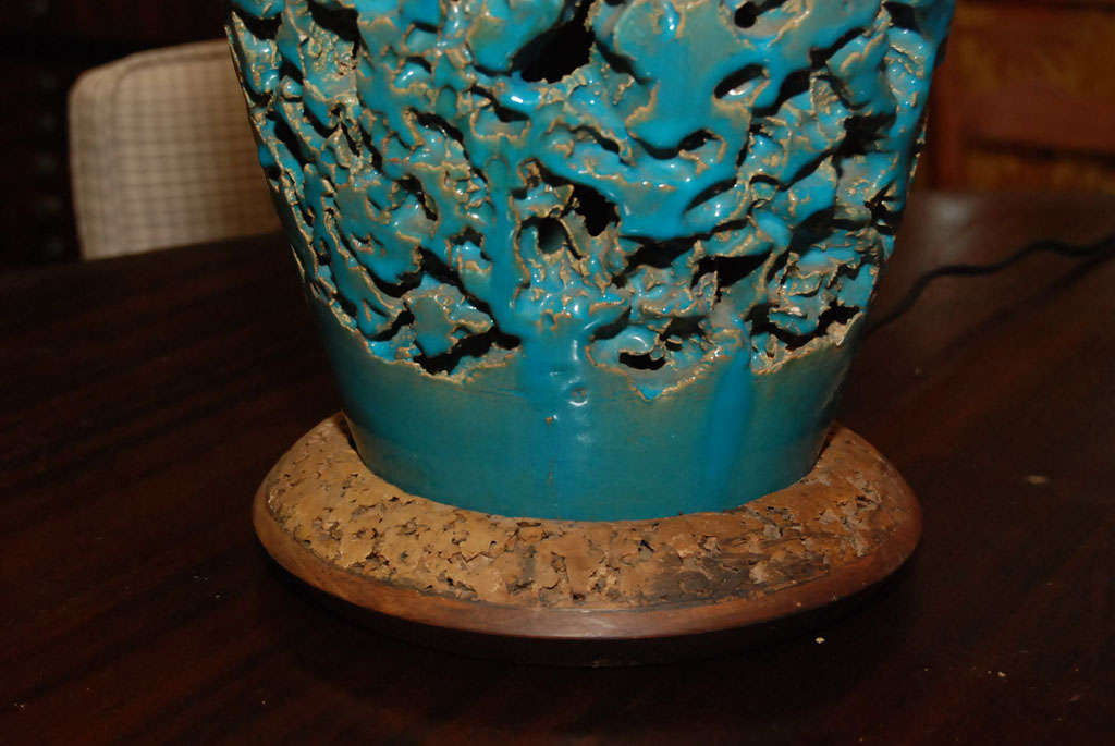 Aqua Glazed Pottery Lamp For Sale 3