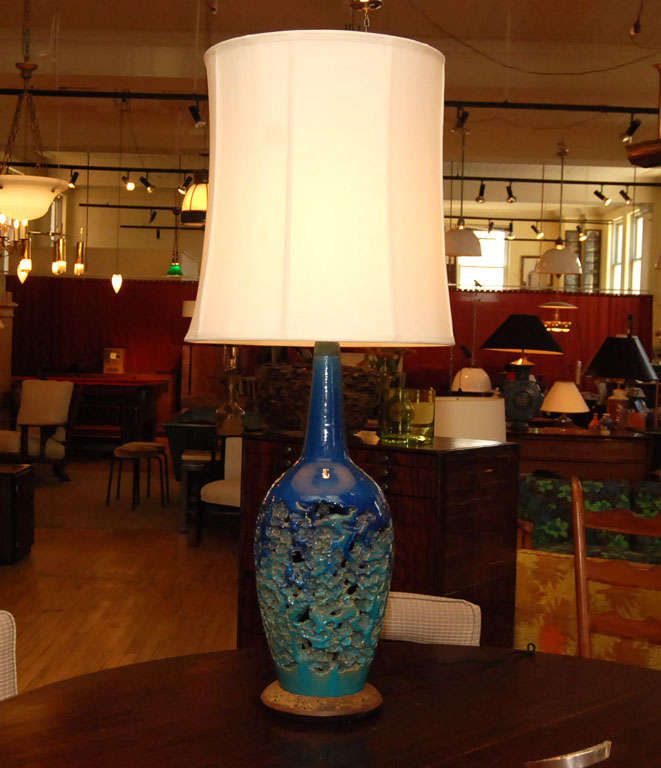 Aqua Glazed Pottery Lamp For Sale 4