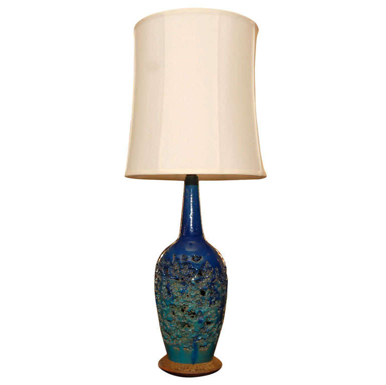 Aqua Glazed Pottery Lamp For Sale