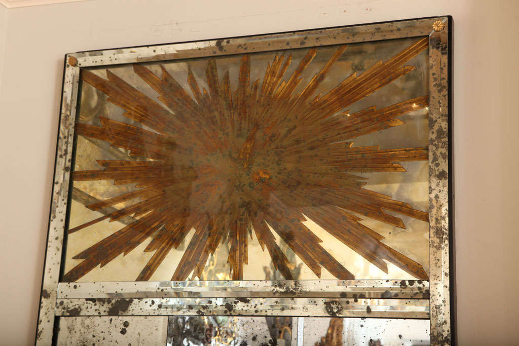 Large Panelled Wall Mirror with Églomisé Sunburst Pediment 2