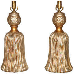 Retro Pair of Silver & Gold Gilt Cast Metal Tassel Lamps by Palladio