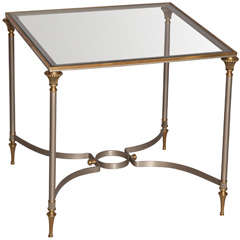Jansen Style Polished Steel 
Brass End Table