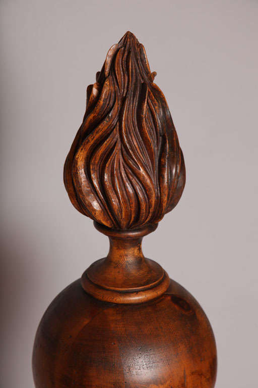 Carved Large Walnut Flaming Urn Finial by Chapman For Sale
