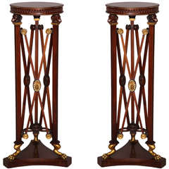 Antique Pair of Regency Carved Wood Pedestals with Bronze Feet