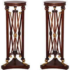 Pair of Regency Carved Wood Pedestals with Bronze Feet