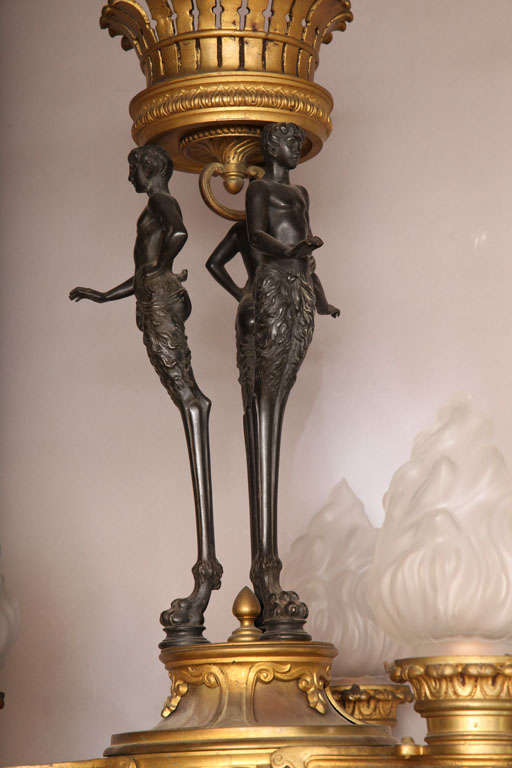 Fine 19c. Bronze Empire Chandelier with Figural Pan Standard 1