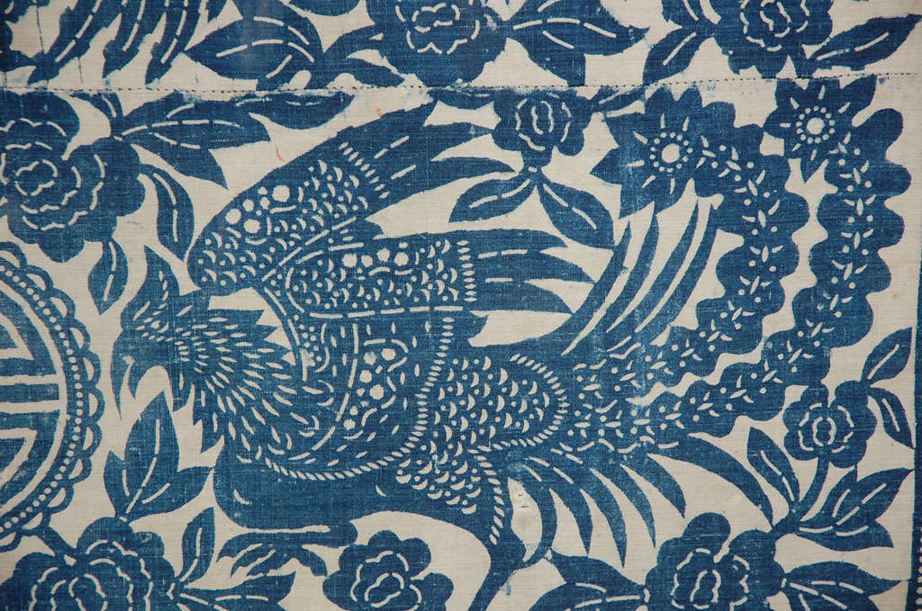 Framed Indigo Block Print at 1stDibs