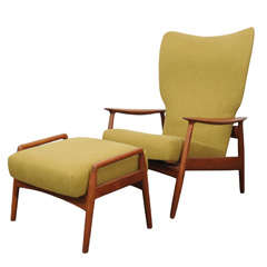 Vintage Unusual Danish Lounge Chair with Ottoman